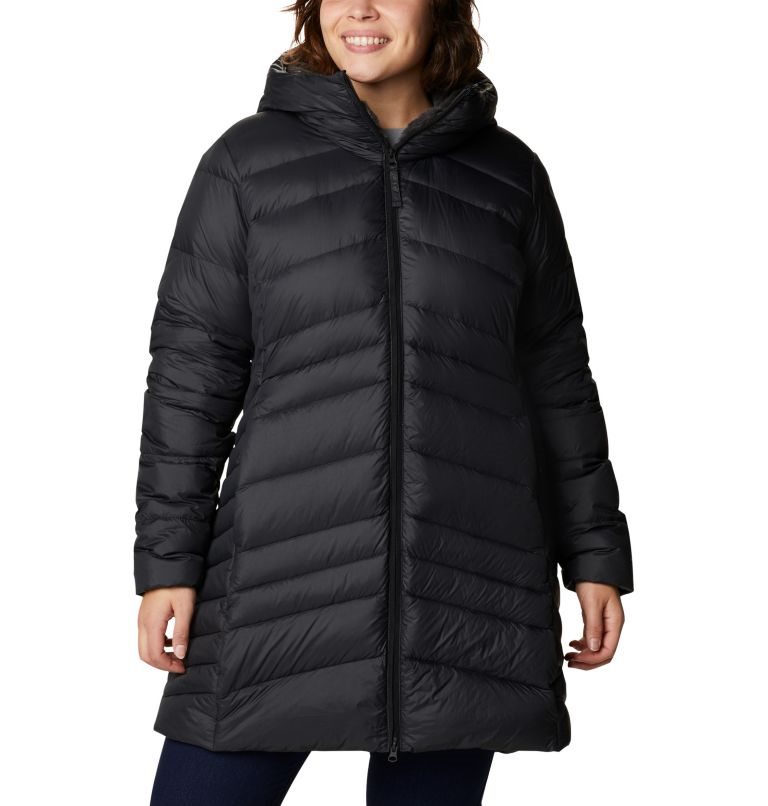 Women\'s Columbia Autumn Park Hooded Mid Down Jackets Black | Plus Size CA-N051A